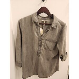 Hester & Orchard Soft Grey 100% Tencel Collared 3/4 Sleeve Tunic Blouse Small